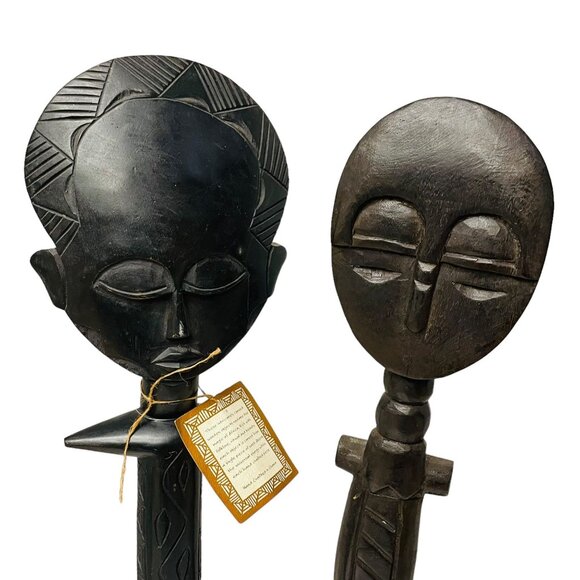 Handcrafted African Wooden Statues From Ghana 18" - Picture 5 of 8